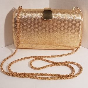 Saks Fifth Ave. Gold Metal Purse Shoulder Evening Bag Made in Italy